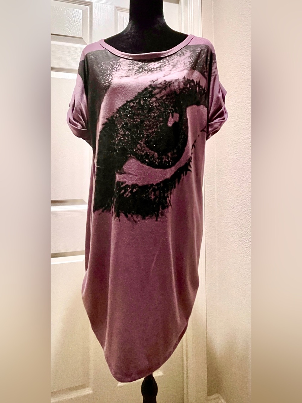 Vertigo Paris Lavender Mini Dress - Tunic with Bold Black Eye Print